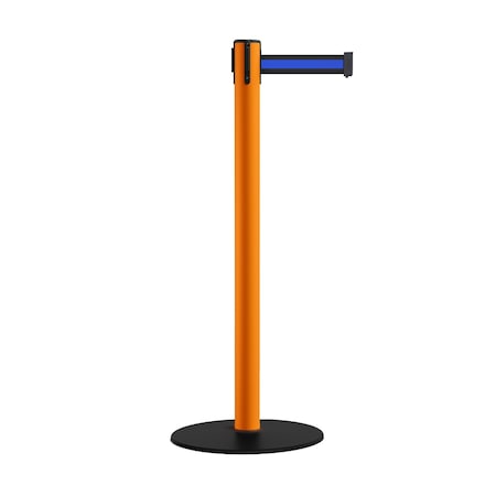 Retractable Belt Stanchion, Low Base, 2.5 Orange Post 7.5'Bk/Bl Belt